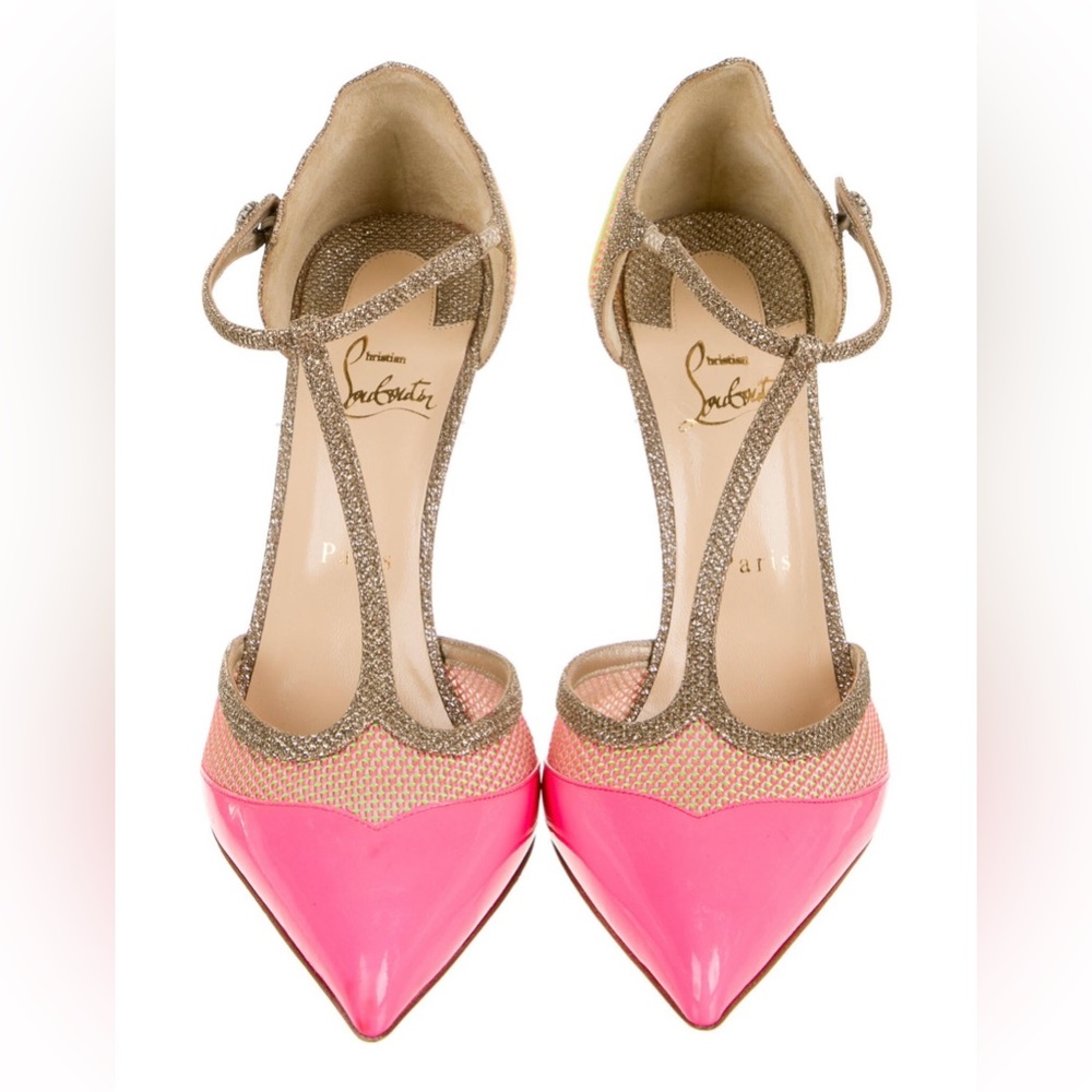 Paten leather T-strap pumps